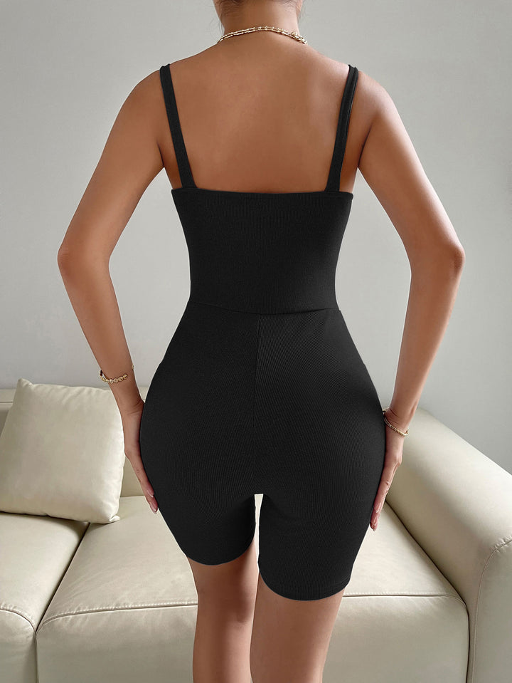 Black Strappy Ribbed Fitted Romper