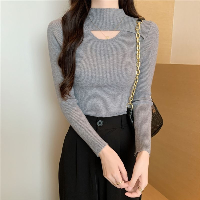 Grey Cut Out Flat Knit Top