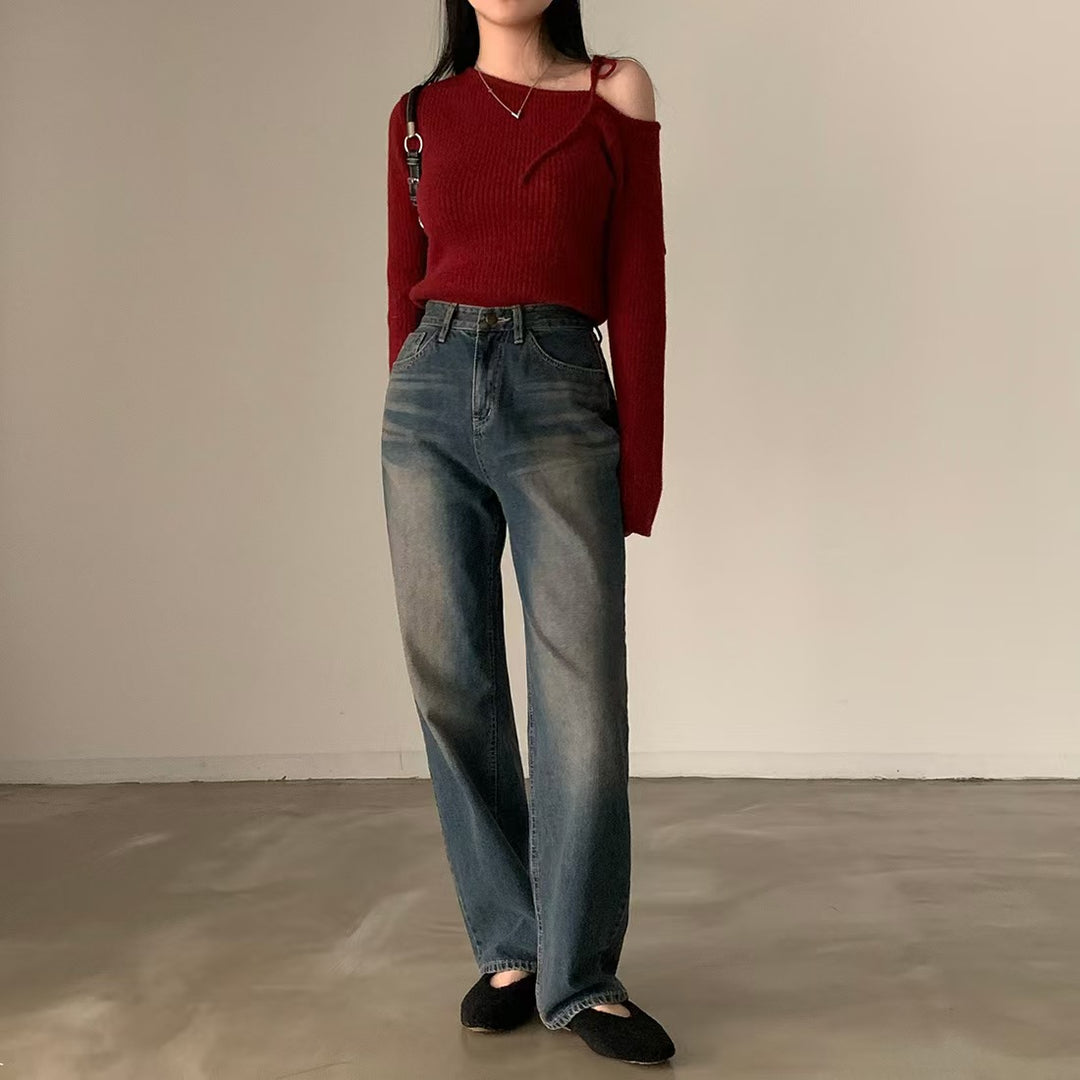 Cold Shoulder Red Tie Up Top
