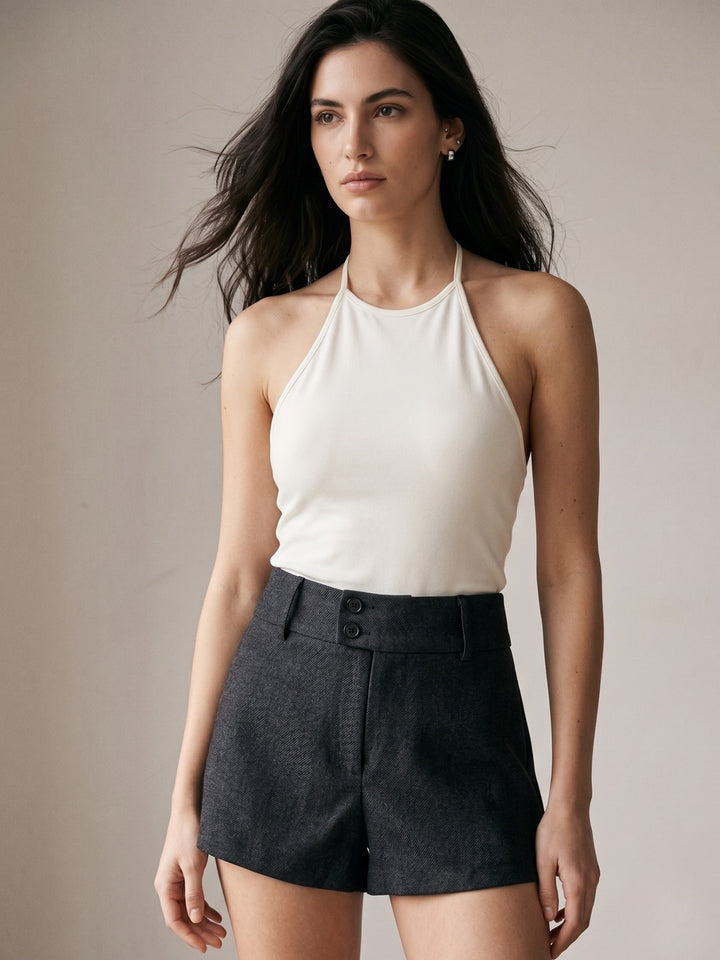 Charcoal High Waisted Structured Shorts