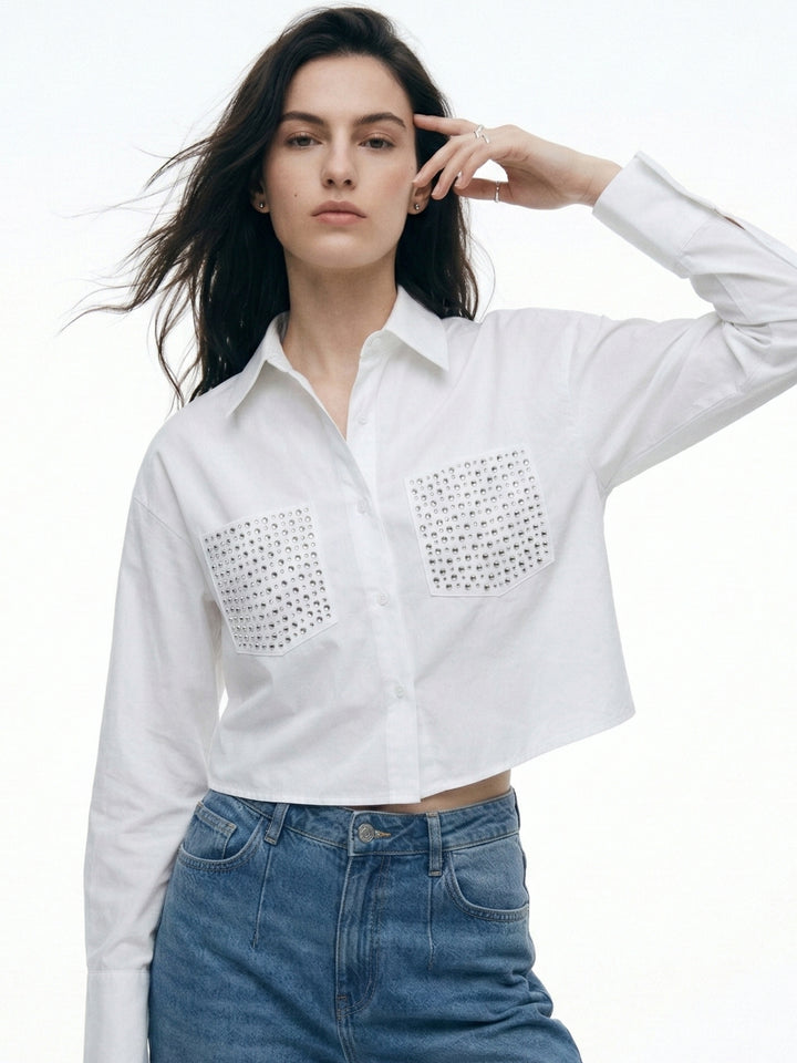 White Button Down Shirt With Shiffly Patch Pocket
