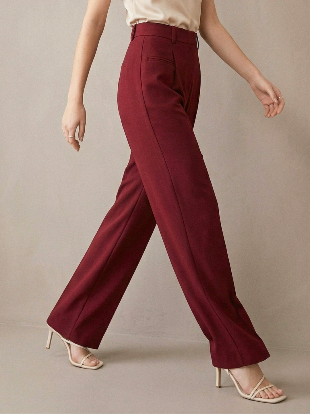 Red High Waist Front Pleated Pants