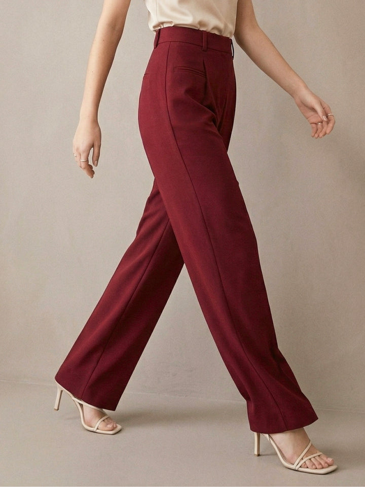 Red High Waist Front Pleated Pants