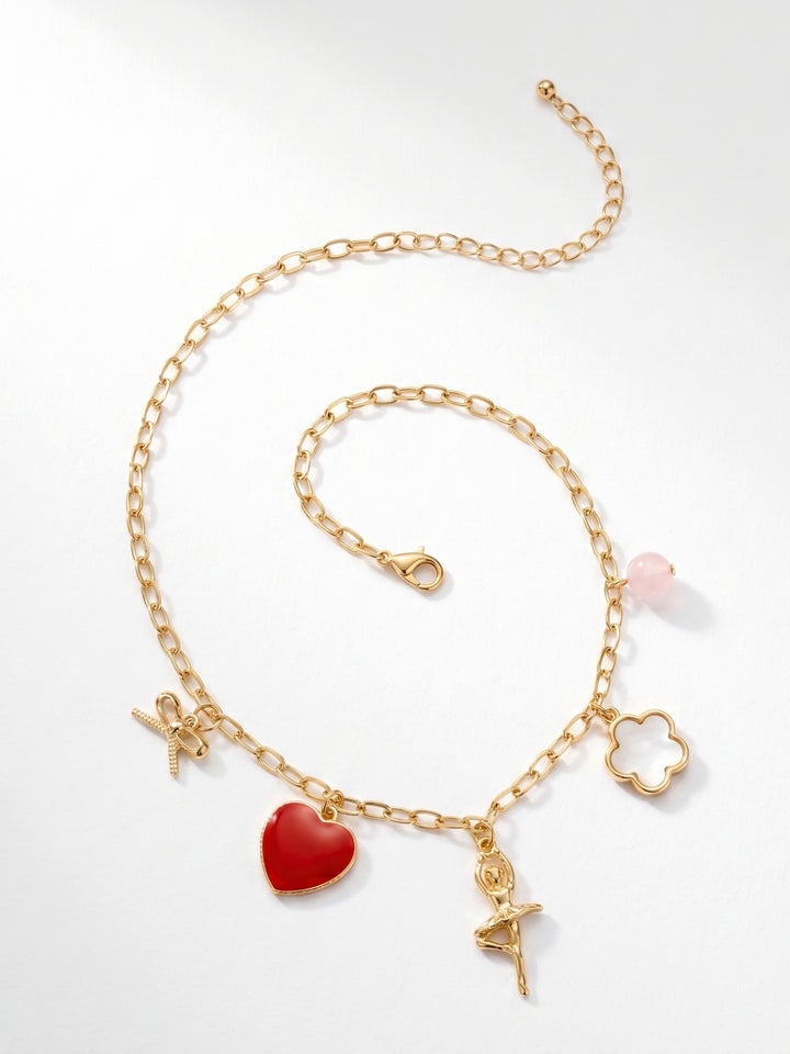 Gold Multi Charms Chain Necklace