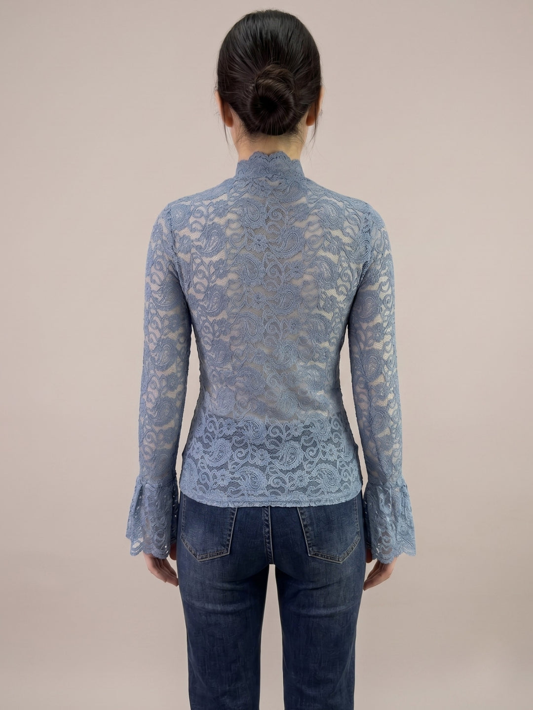 Blue Lace Sheer Fitted Top