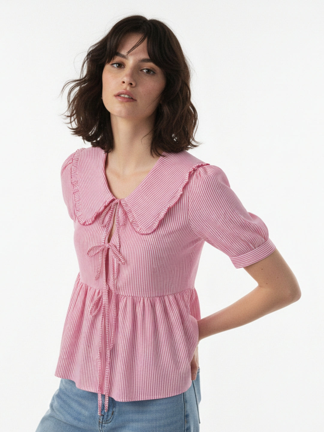 Pink Peter Pan Bow Tie-Up Top