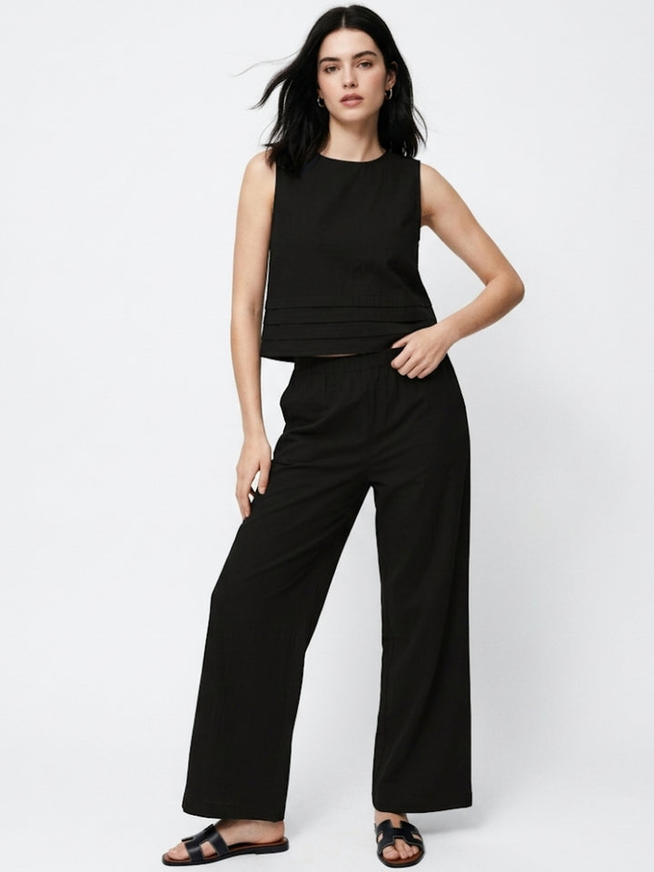 Black Sleeveless Relaxed Top And Trousers Co-Ord Set