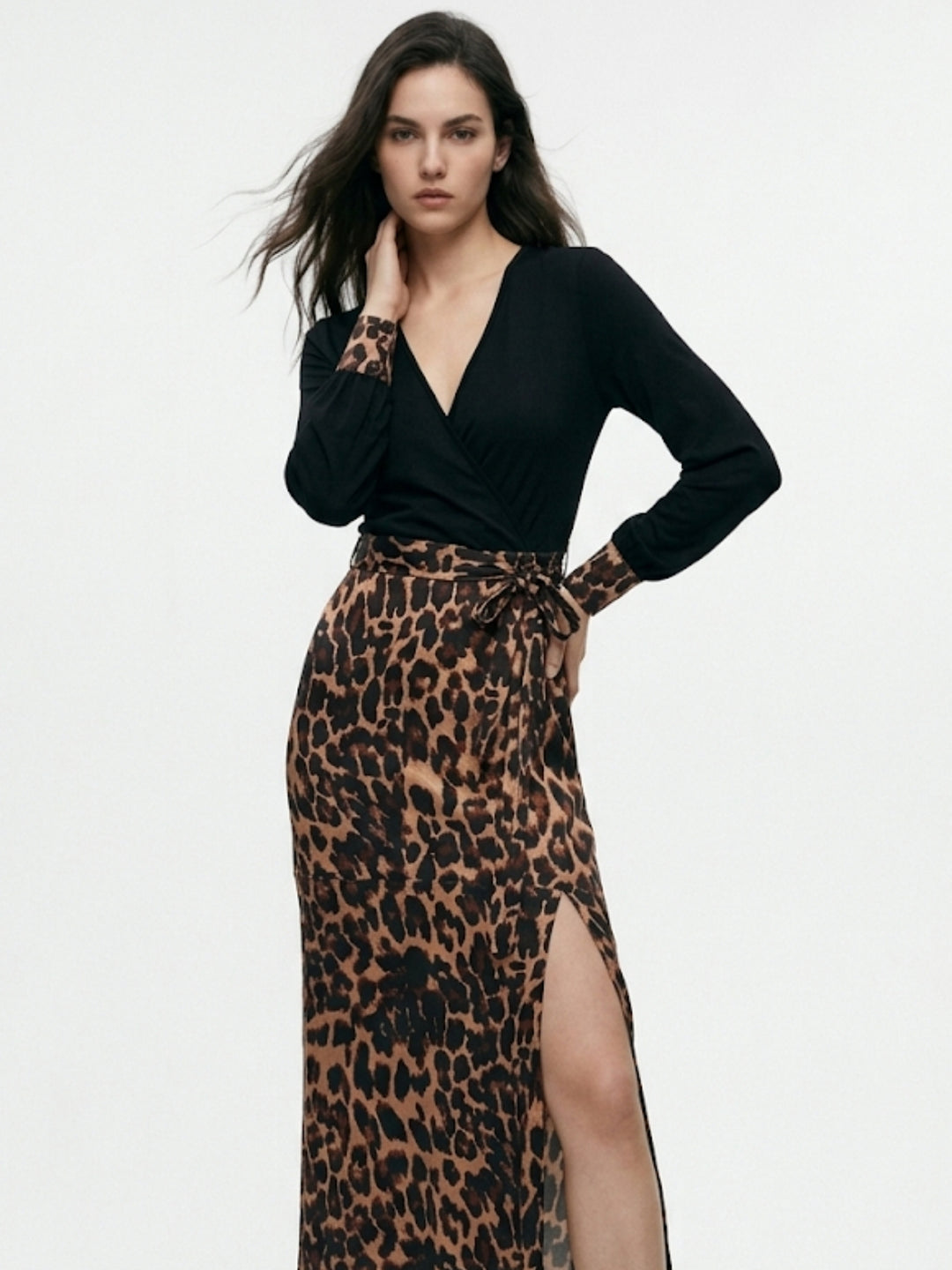 Black Full Sleeve Leopard Printed Dress