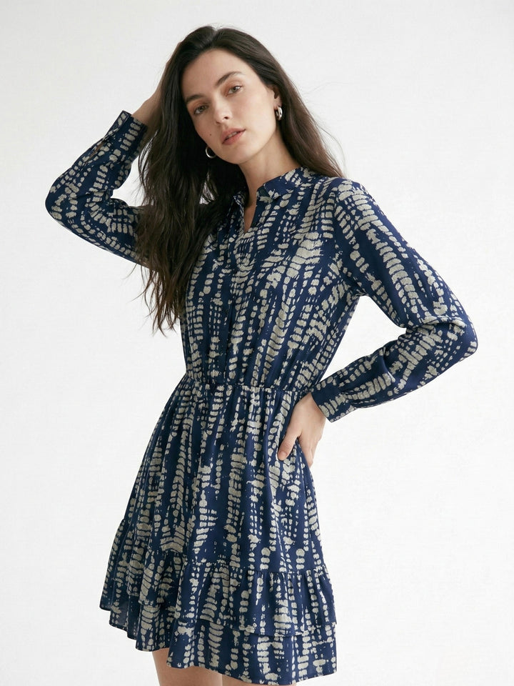 Blue Full Sleeves Abstract Printed Dress