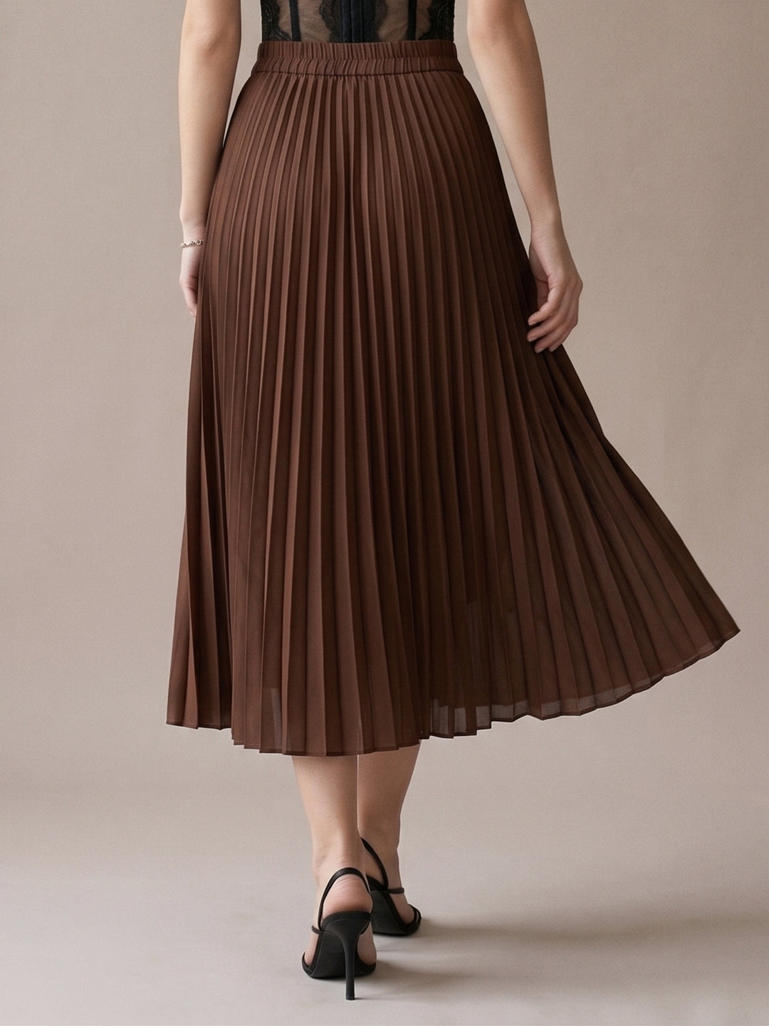 Brown Flowy Pleated Skirt