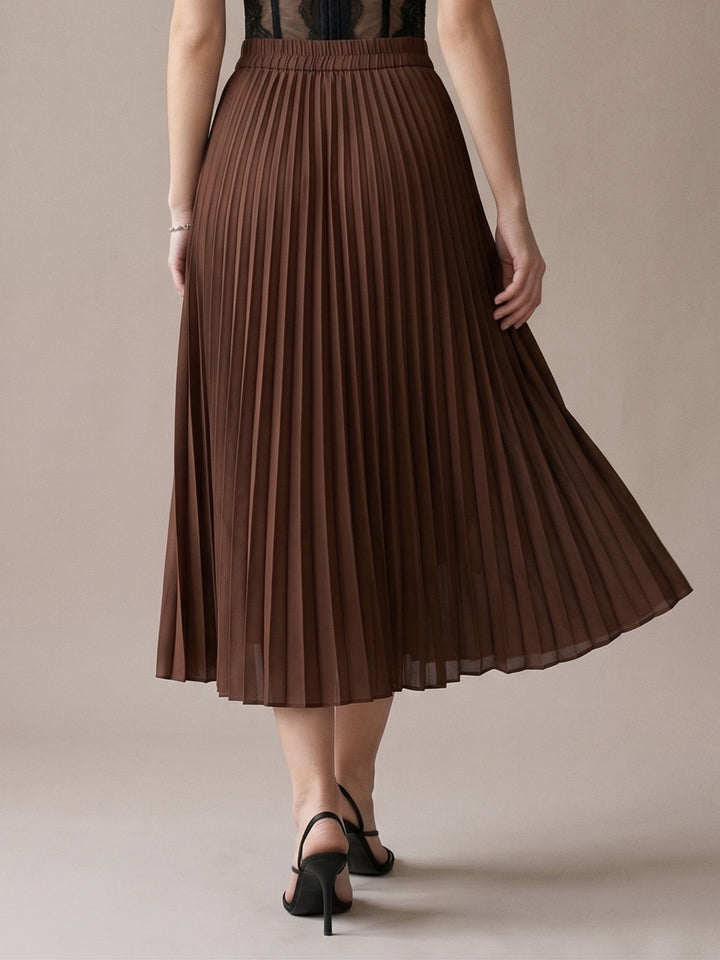 Brown Flowy Pleated Skirt