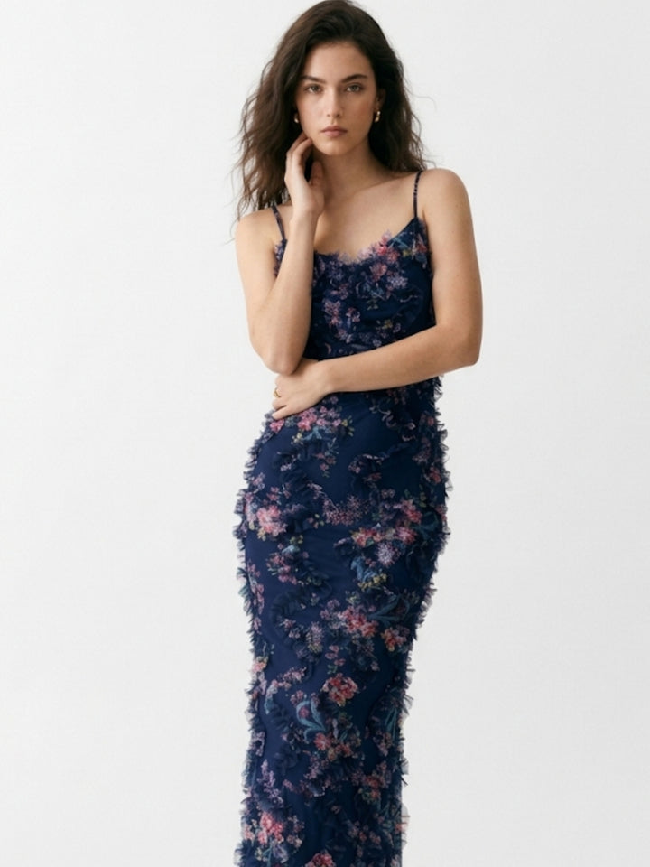 Navy blue Shoulder Strap Lace Detail Dress