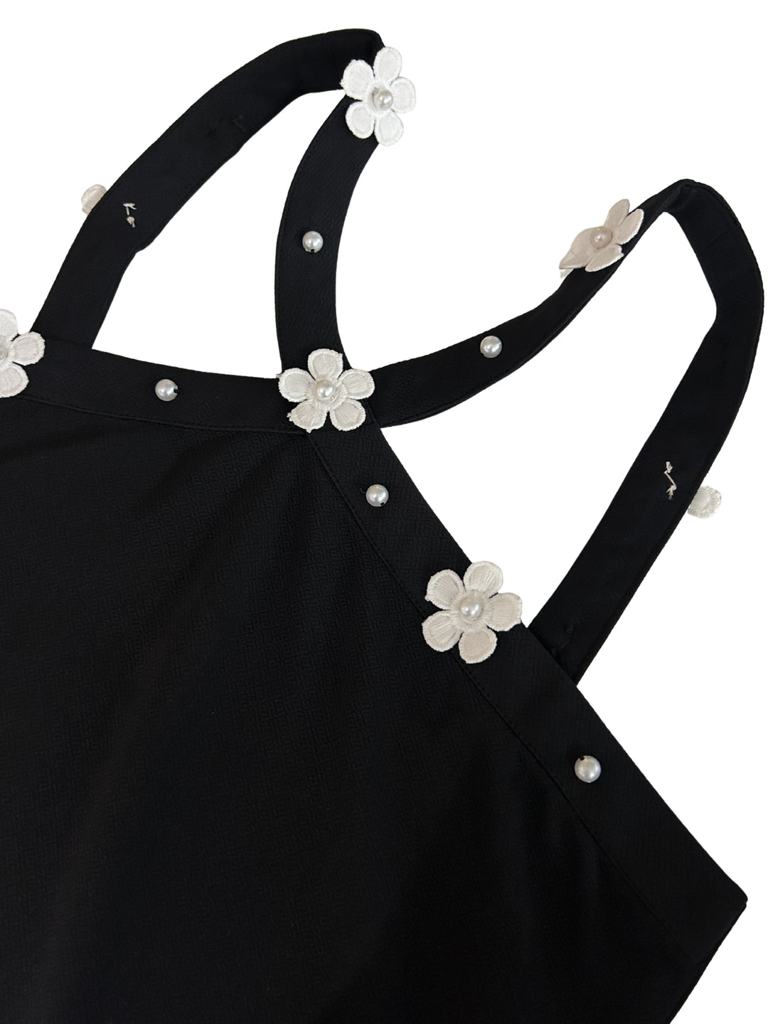 Black Halter Neck Tank With Floral Studs