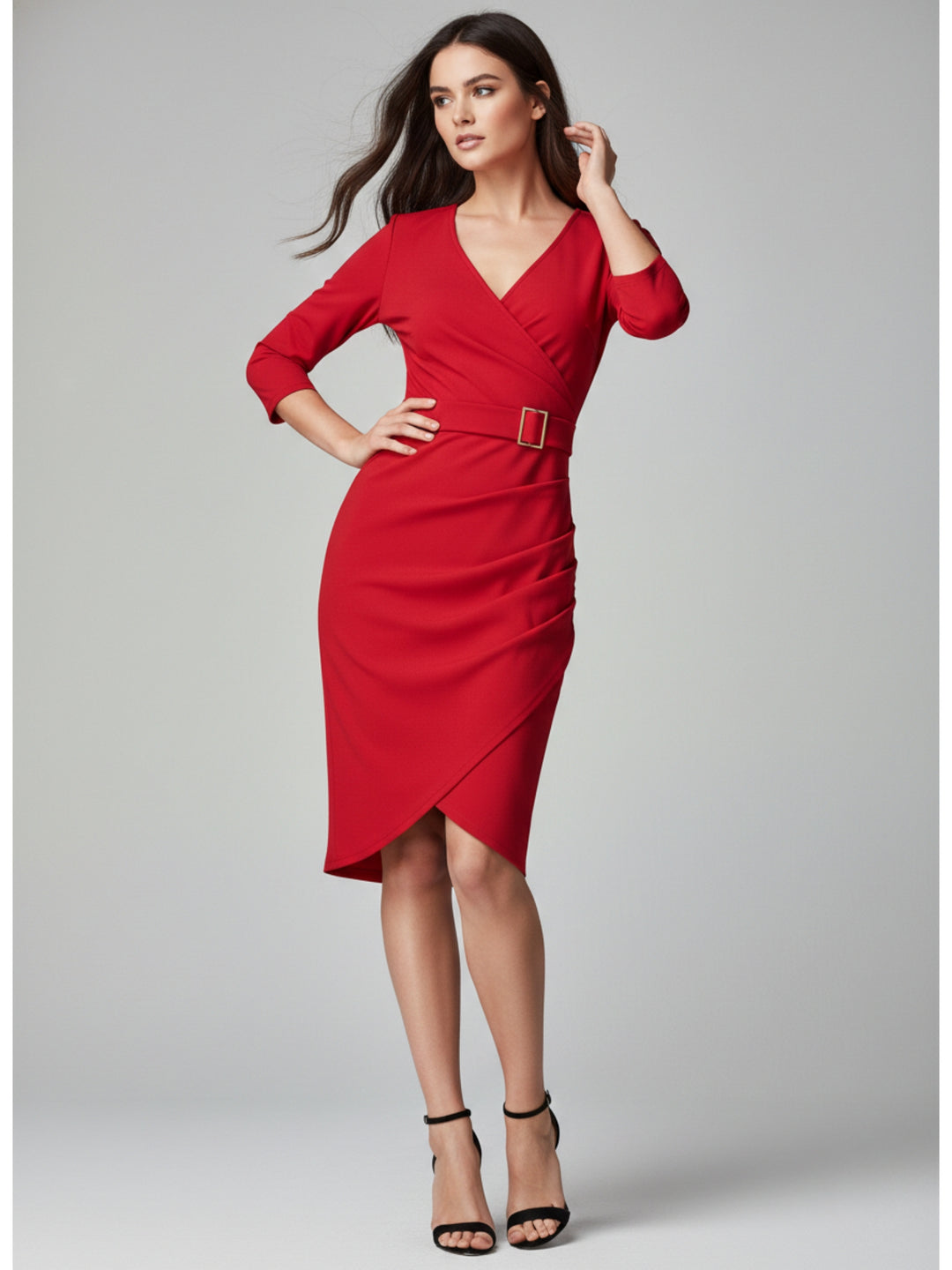 Red Bodycon Sheath Dress With Belt