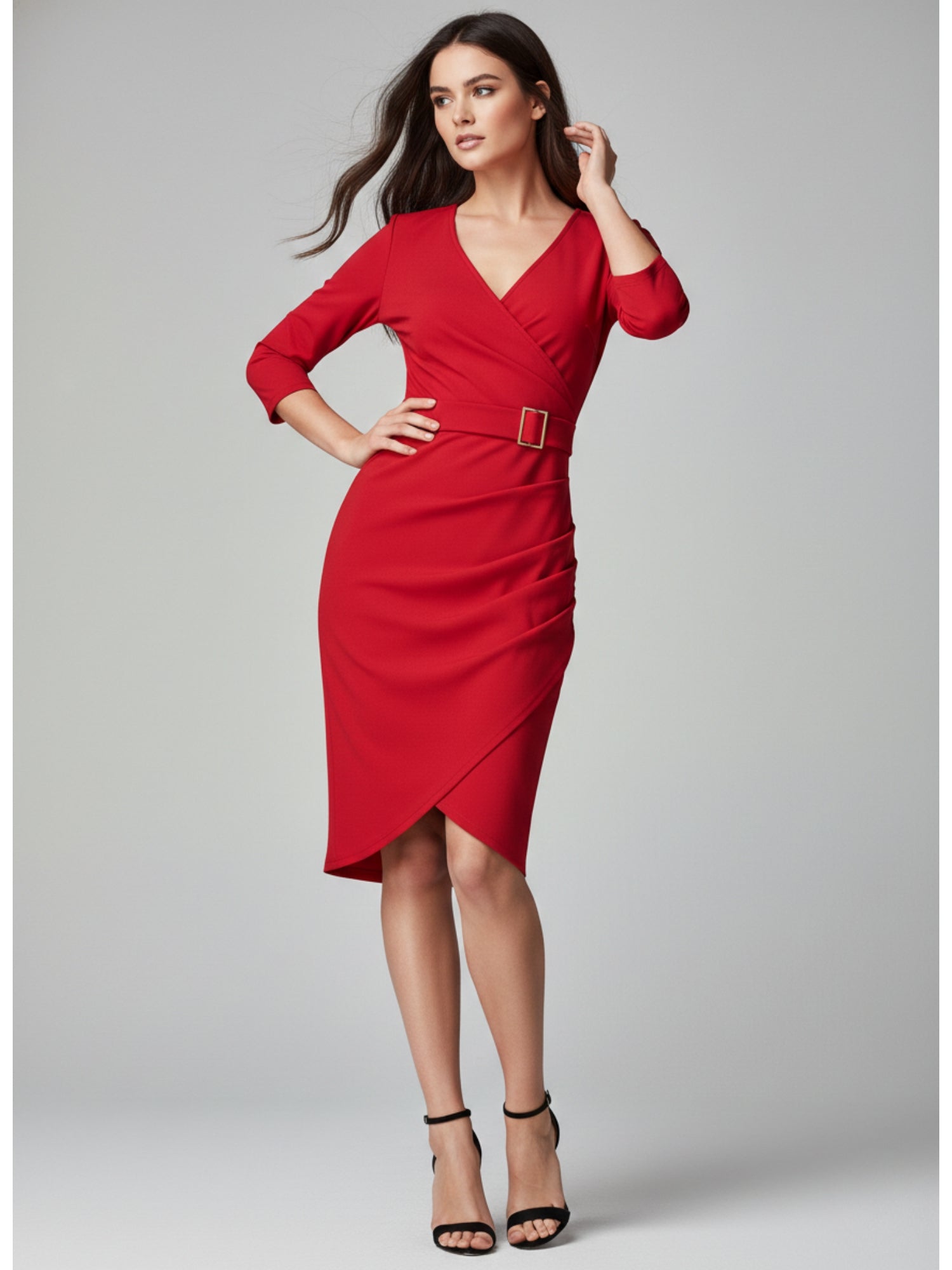 Red Bodycon Sheath Dress With Belt