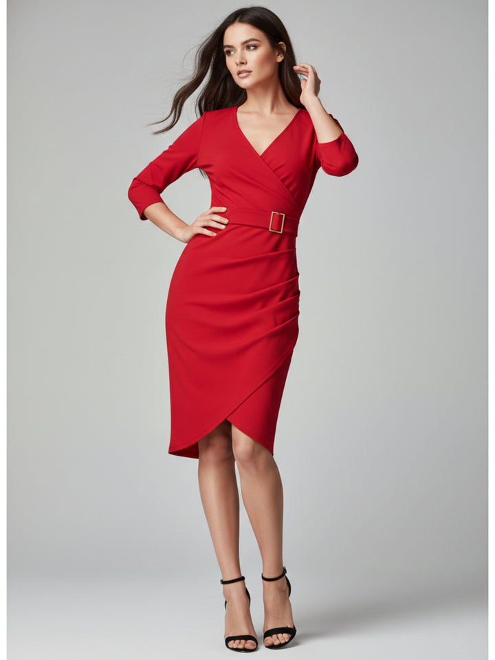 Red Bodycon Sheath Dress With Belt