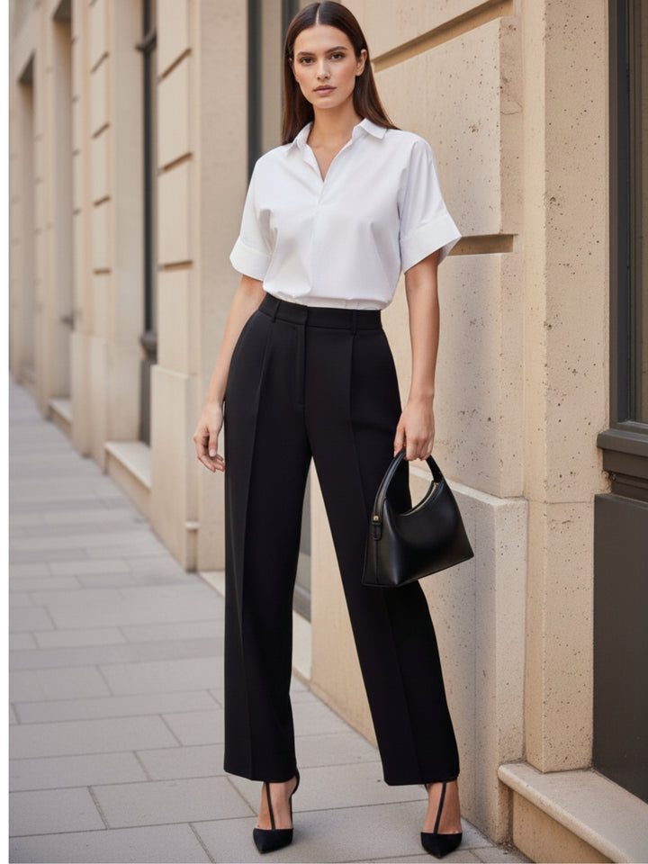 White Beige Boxy Shirt With Rolled Short Sleeves