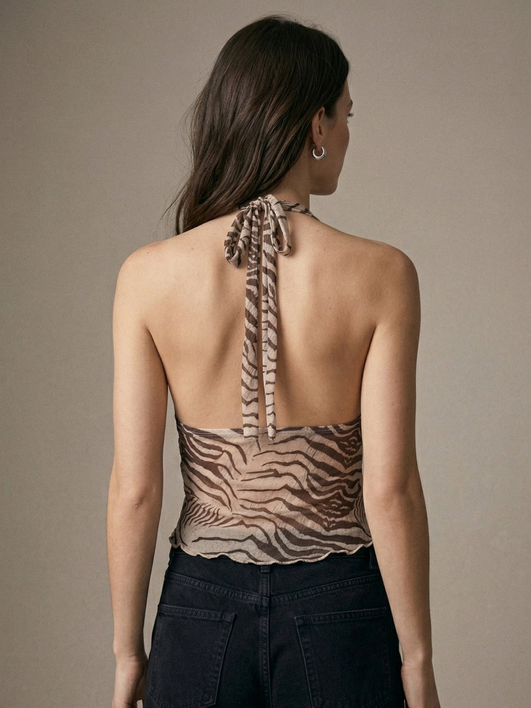Brown Halter Neck Animal Printed Tank