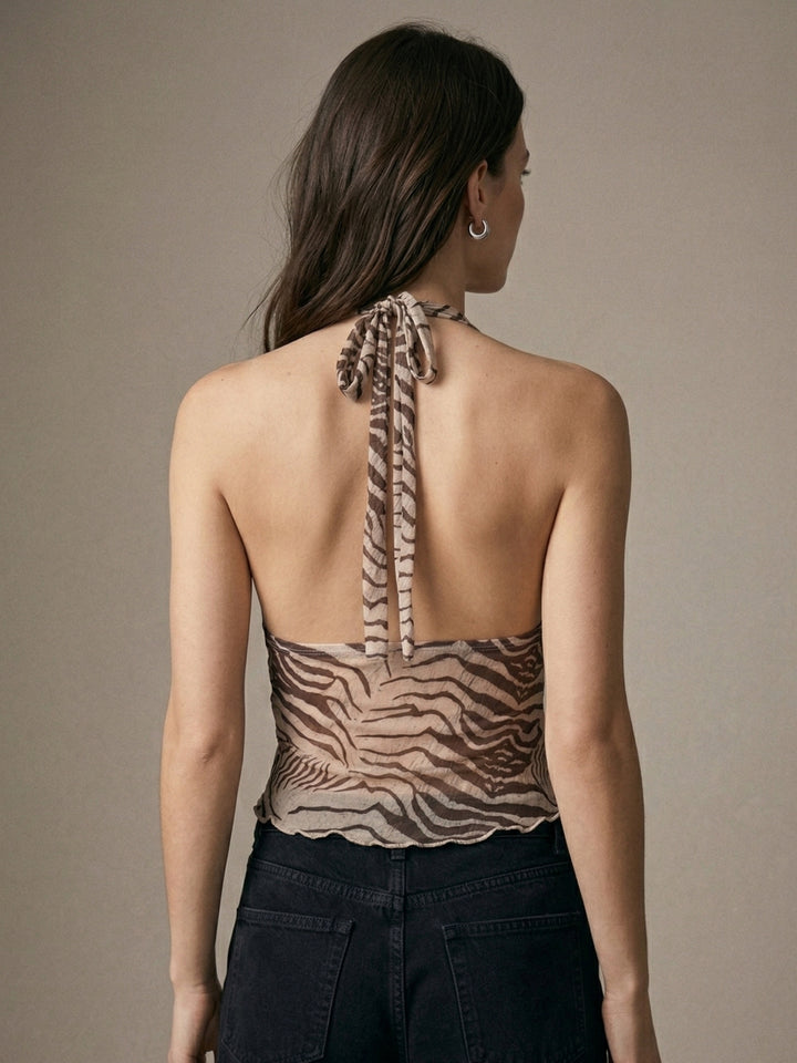 Brown Halter Neck Animal Printed Tank