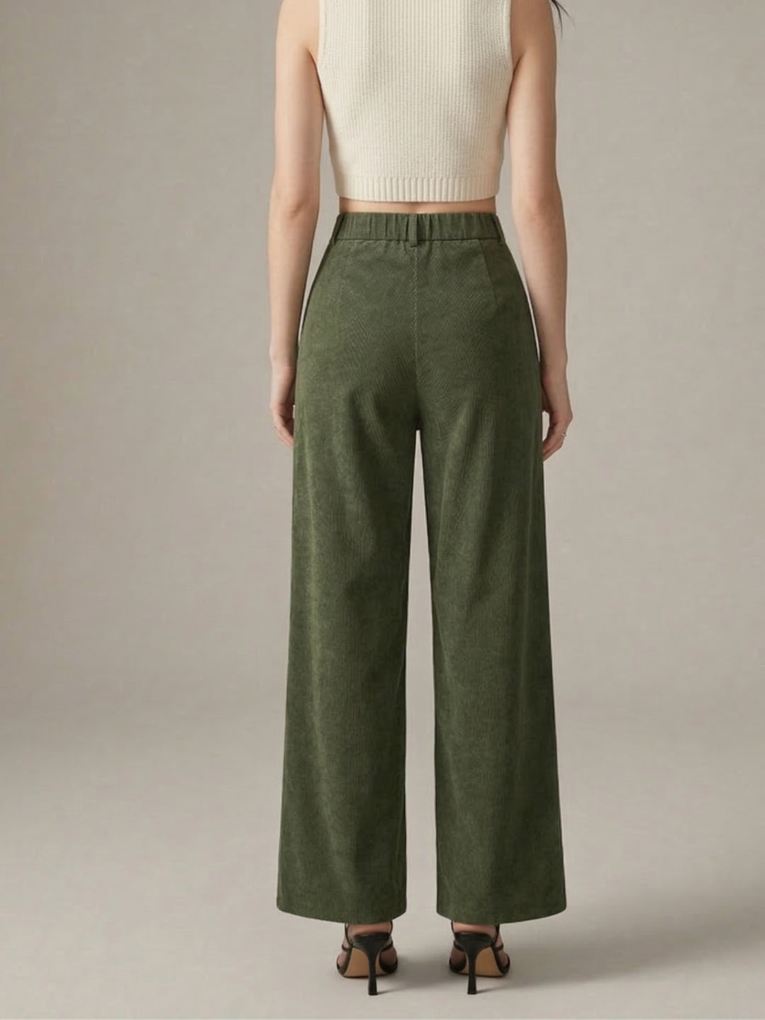 Olive High Waist Wide Leg Solid Trouser