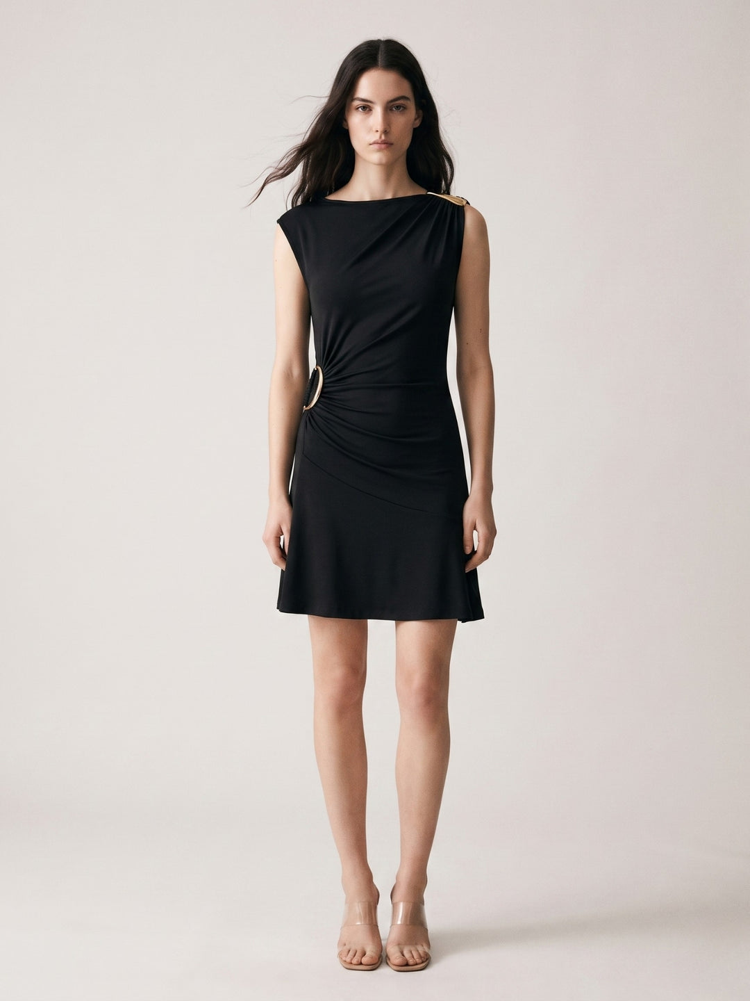 Black Sleeveless Buckle Detail Dress