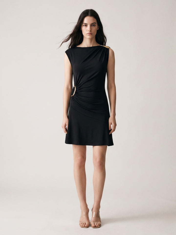 Black Sleeveless Buckle Detail Dress