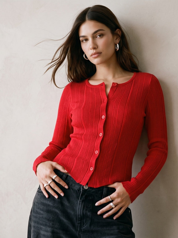 Red Button Down Cardigan Styled Top
