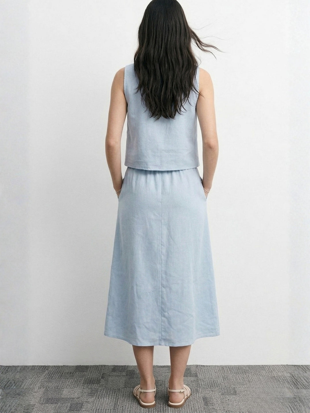 Blue Sleeveless Top And Skirt Set