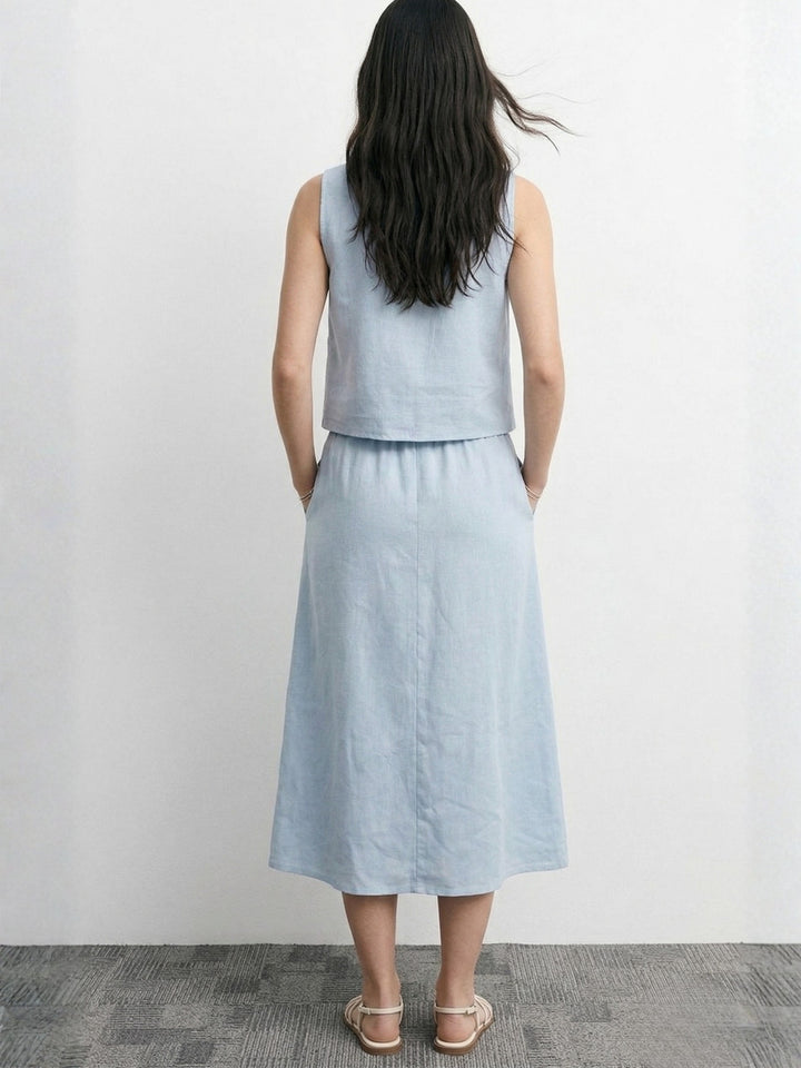 Blue Sleeveless Top And Skirt Set