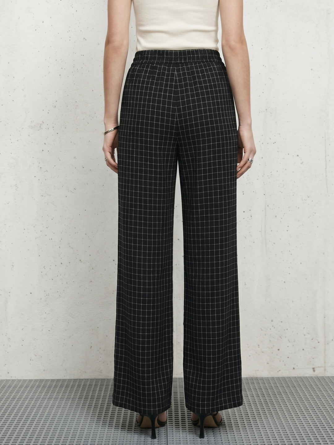 Navy Blue Checkered Elasticated Waistband Trouser