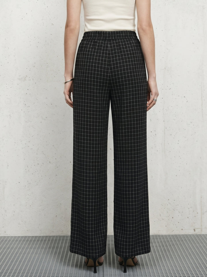 Navy Blue Checkered Elasticated Waistband Trouser