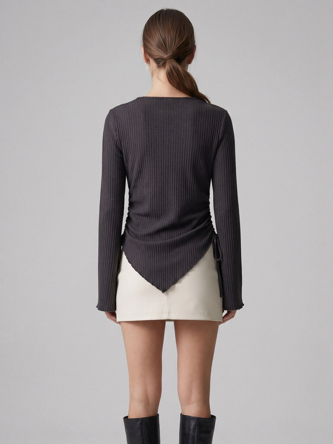 Black Bell Sleeve Side Ruched Top