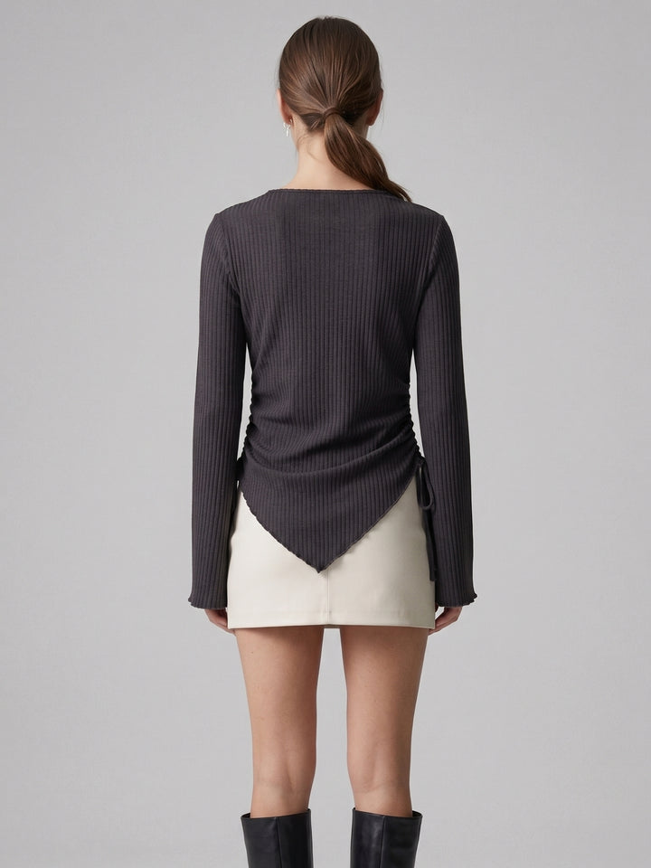 Black Bell Sleeve Side Ruched Top