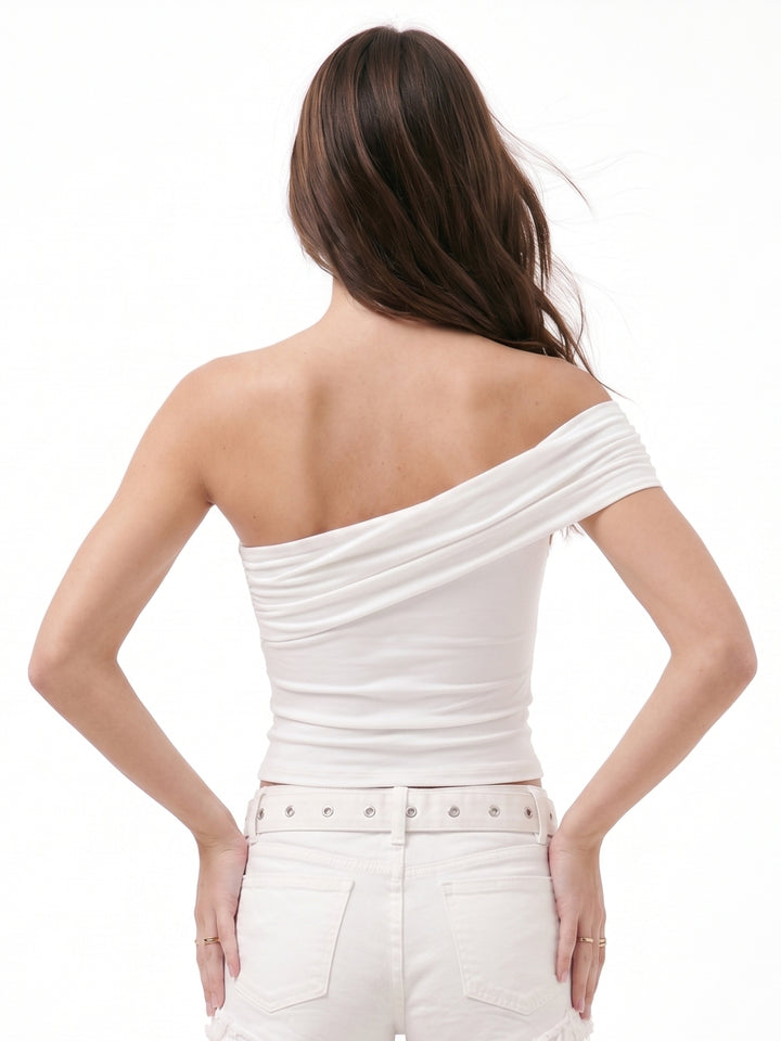 White One Shoulder Metal Trim Detail Top