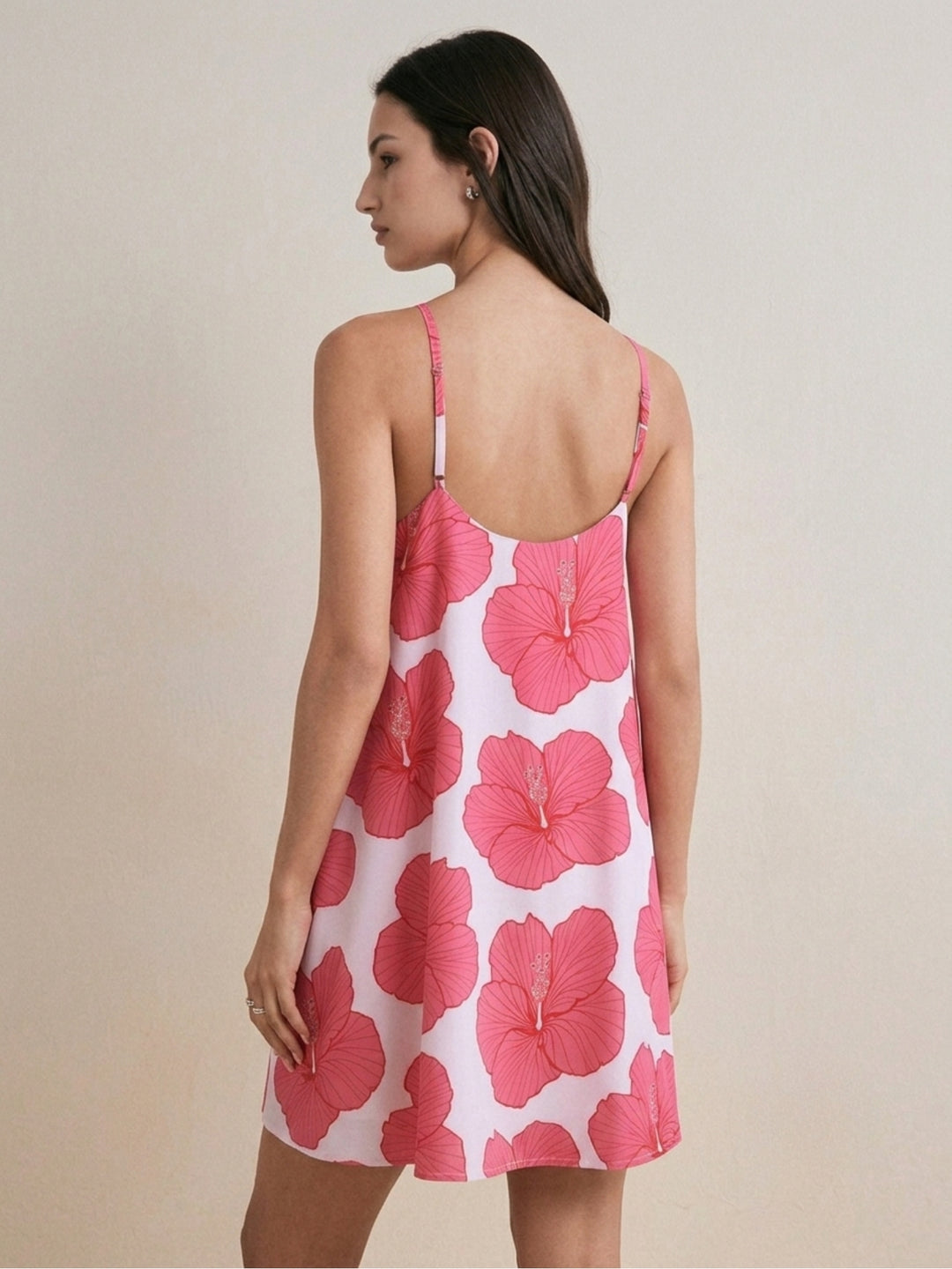 Pink Floral Halter Neck Dress