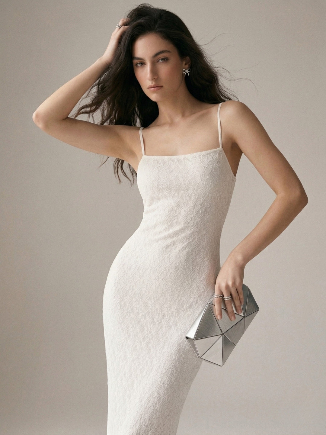 White Spaghetti Strap Textured Dress