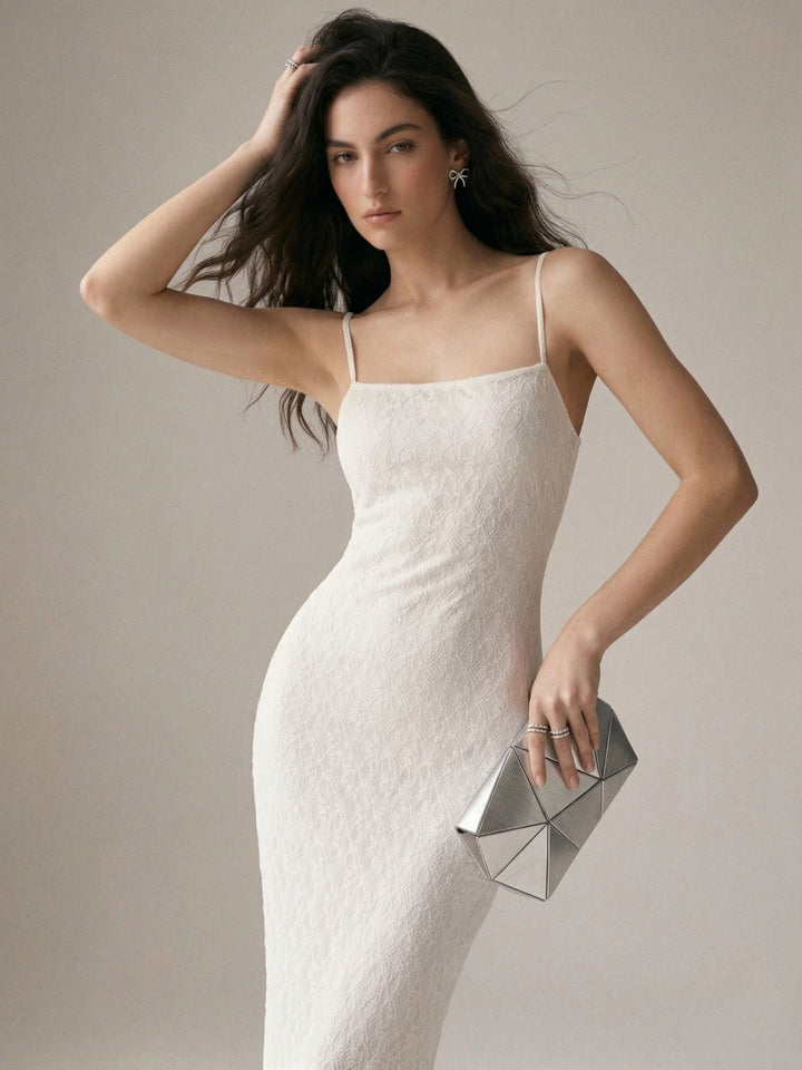 White Spaghetti Strap Textured Dress