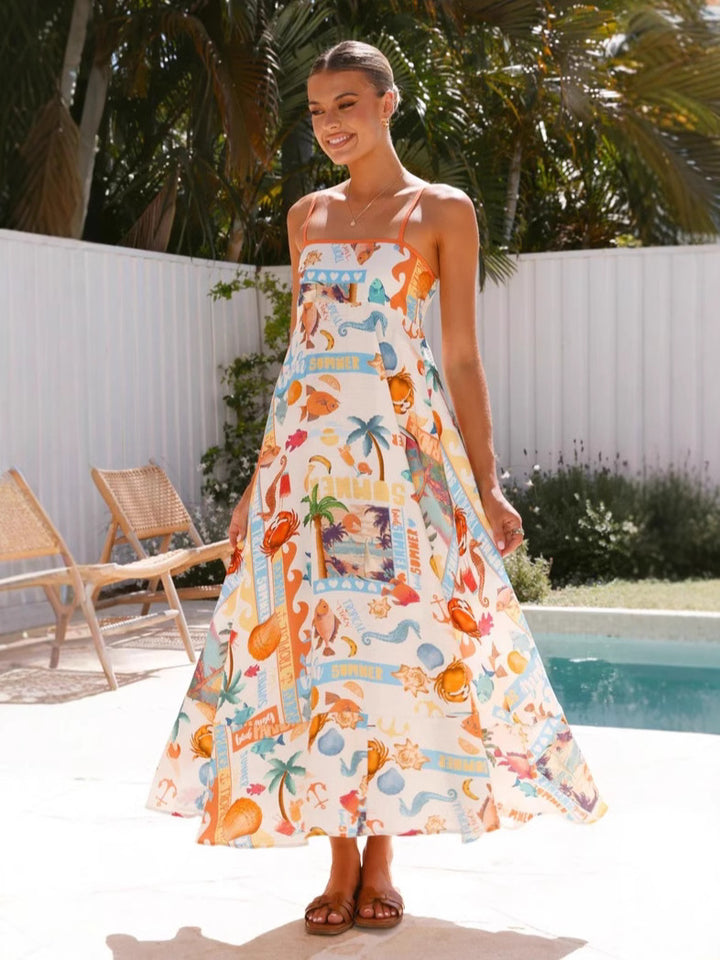 Multi Spaghetti Strap Printed Dress