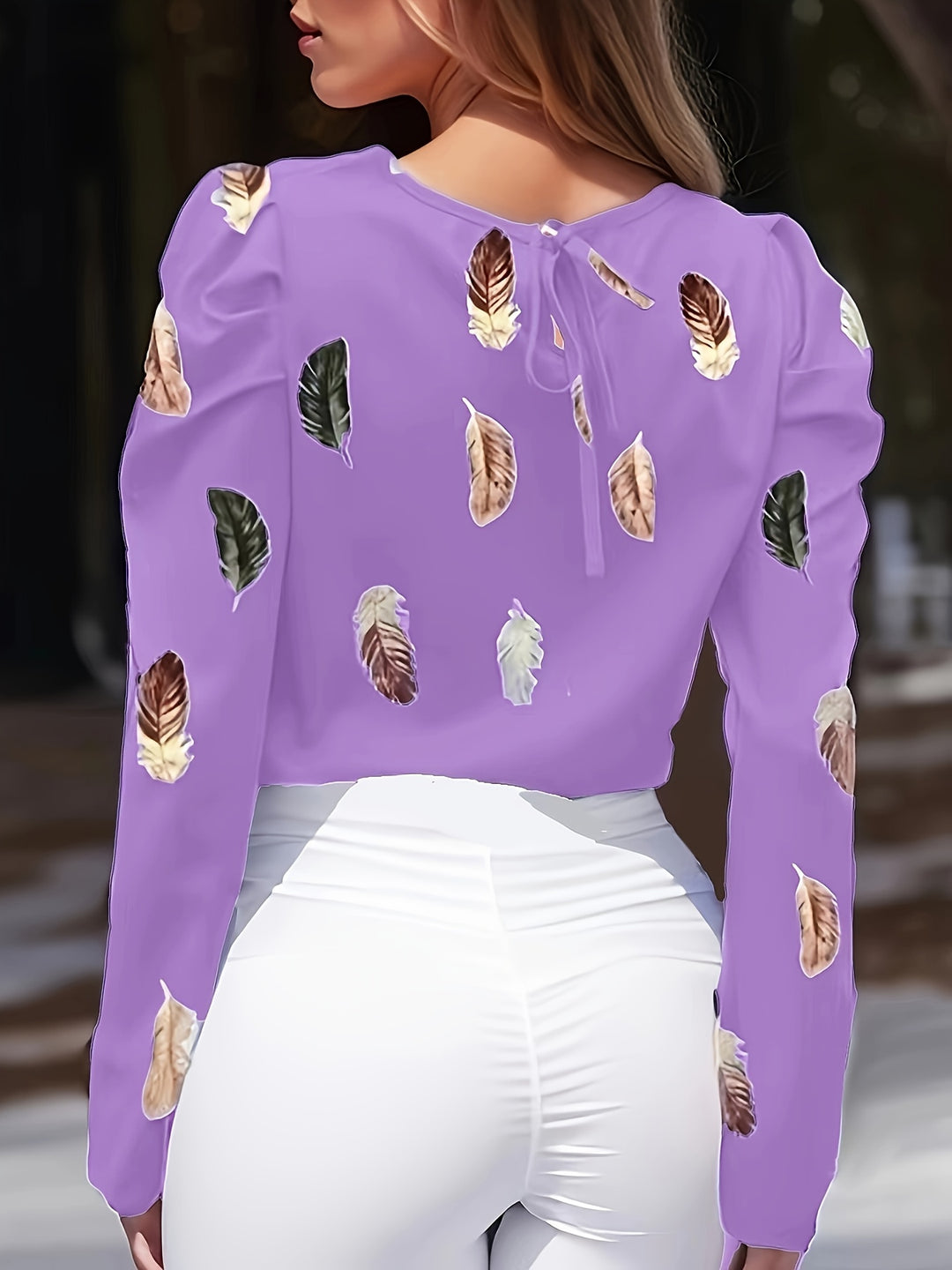 Purple Full Printed Puff Sleeves Top