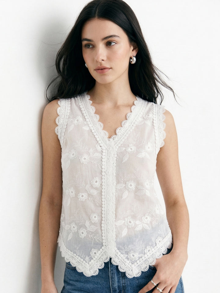 White V Neck And V Notch Hem Blouson Top
