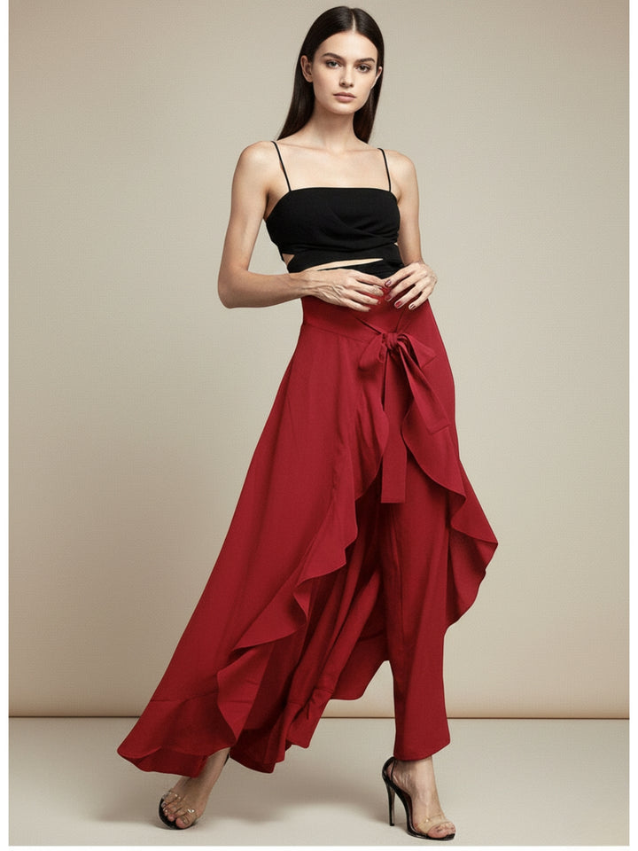 Red Waist Tie-Up Trouser