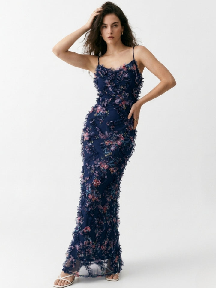 Navy blue Shoulder Strap Lace Detail Dress