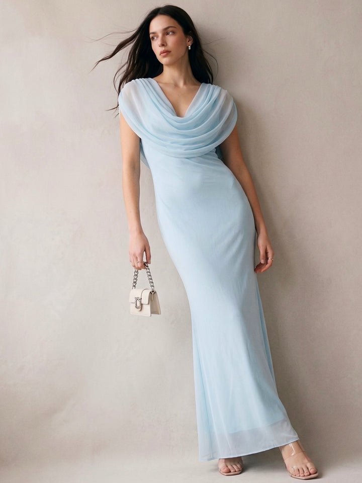 Blue Cowl Neck Maxi Dress