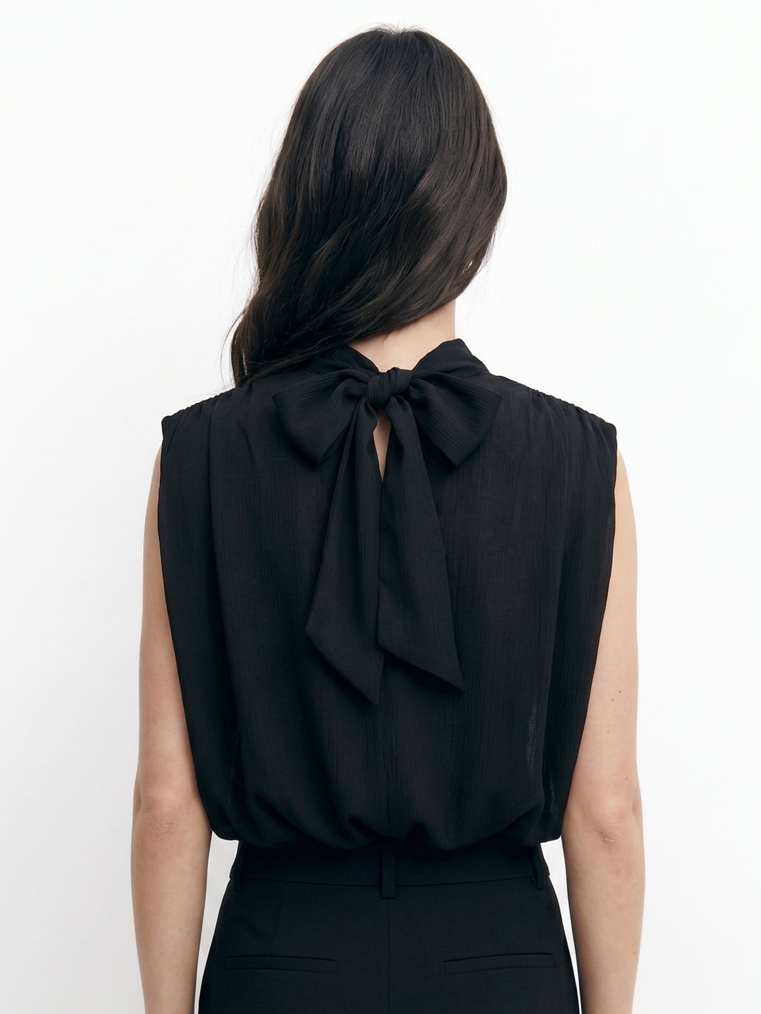 Black Sleeveless Draped Mock Neck Top
