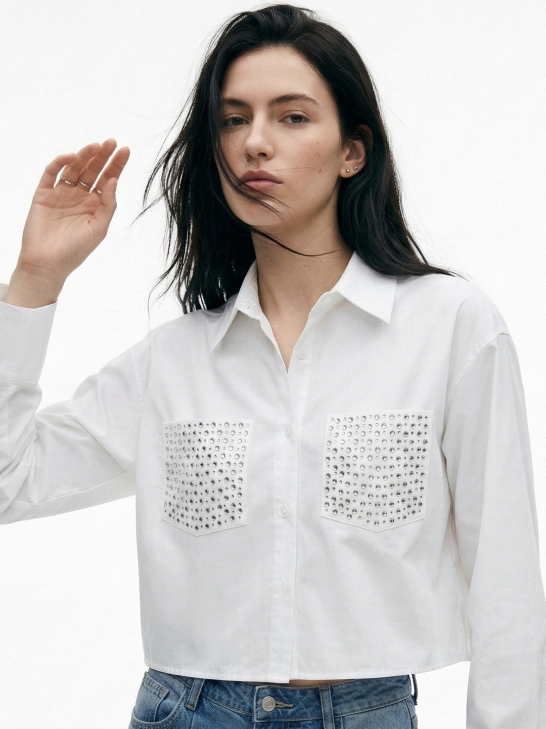 White Button Down Shirt With Shiffly Patch Pocket