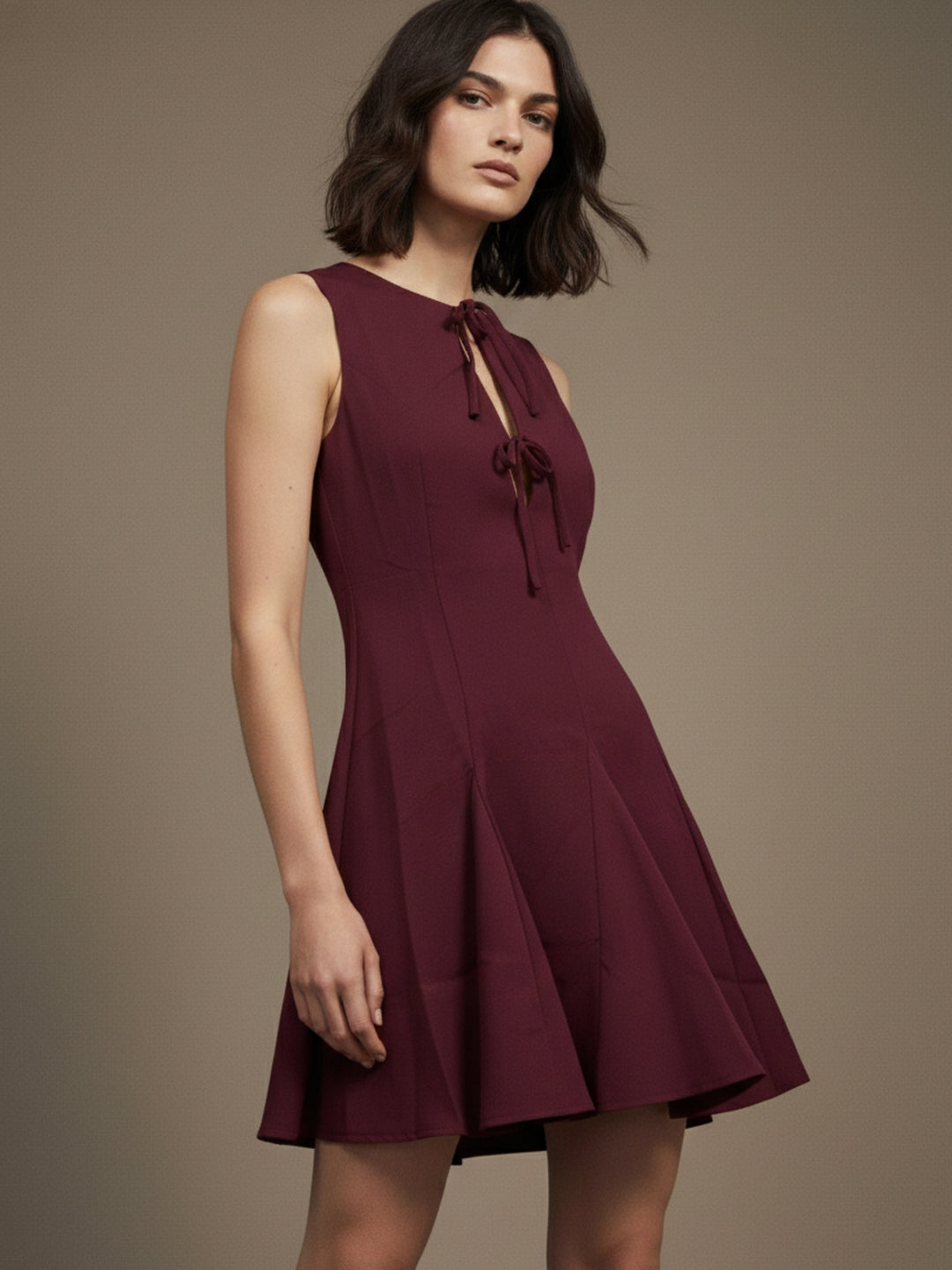 Burgundy Sleeveless Tailored Fit Dress