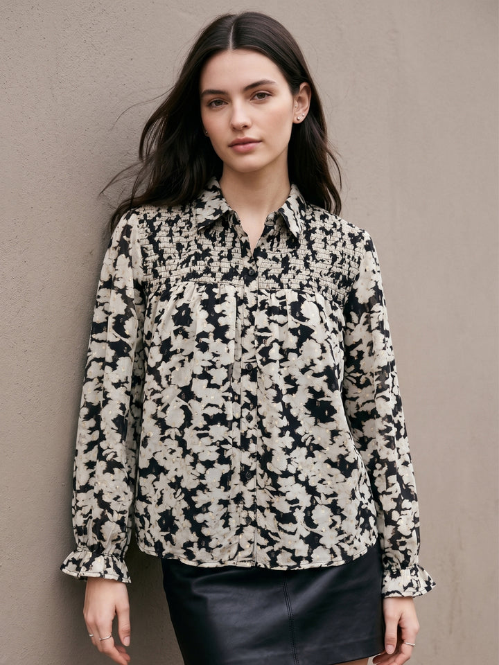 Black Lurex Shirt With Smocking Detail