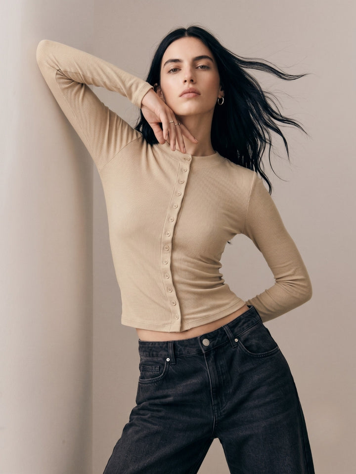 Mint Button Down Fitted Top