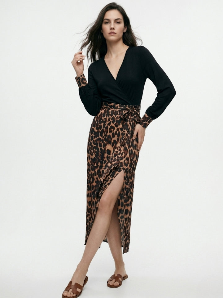 Black Full Sleeve Leopard Printed Dress