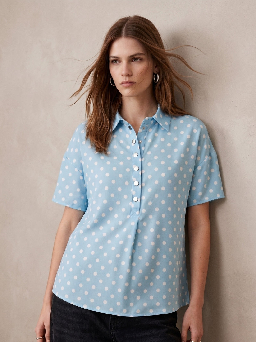 Blue Polka Dotted Relaxed Shirt